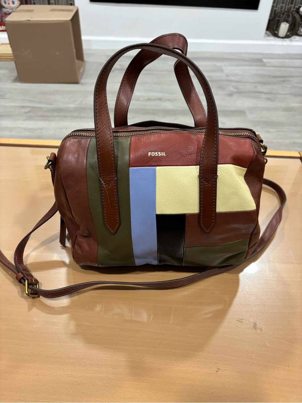 Fossil Multicolor Leather Satchel - Brown & Accent Panels